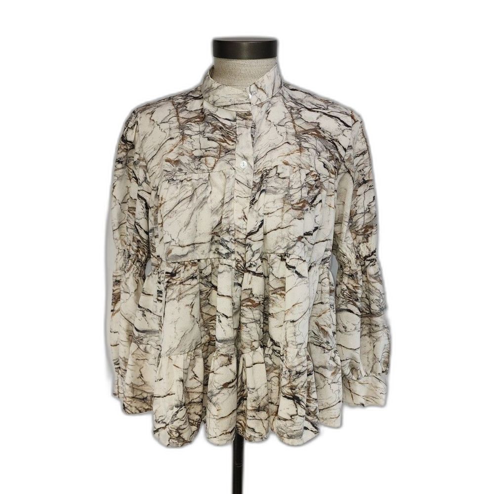 Peepers by kk Marbled Babydoll Button-down Blouse Size M